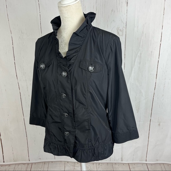 Christopher & Banks lightweight jacket with ruffle collar black medium - Picture 10 of 11